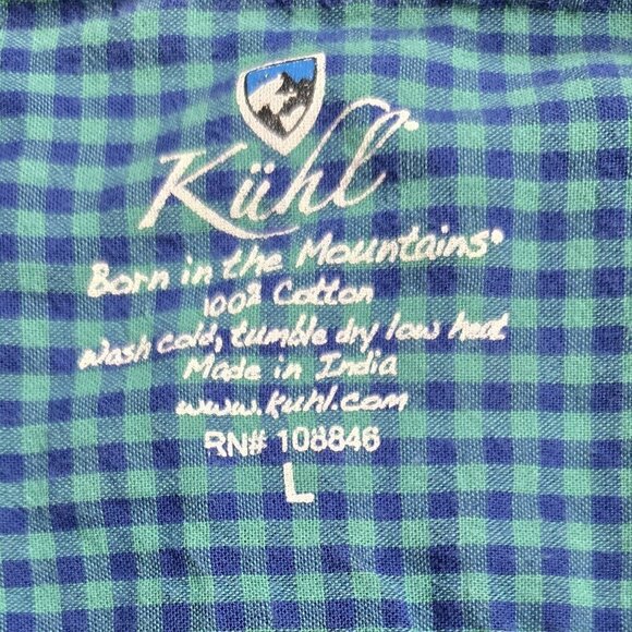 Kuhl 100% Cotton Blue Plaid Button-Up Shirt Flap Pockets Cabincore Gorpcore - Picture 8 of 10
